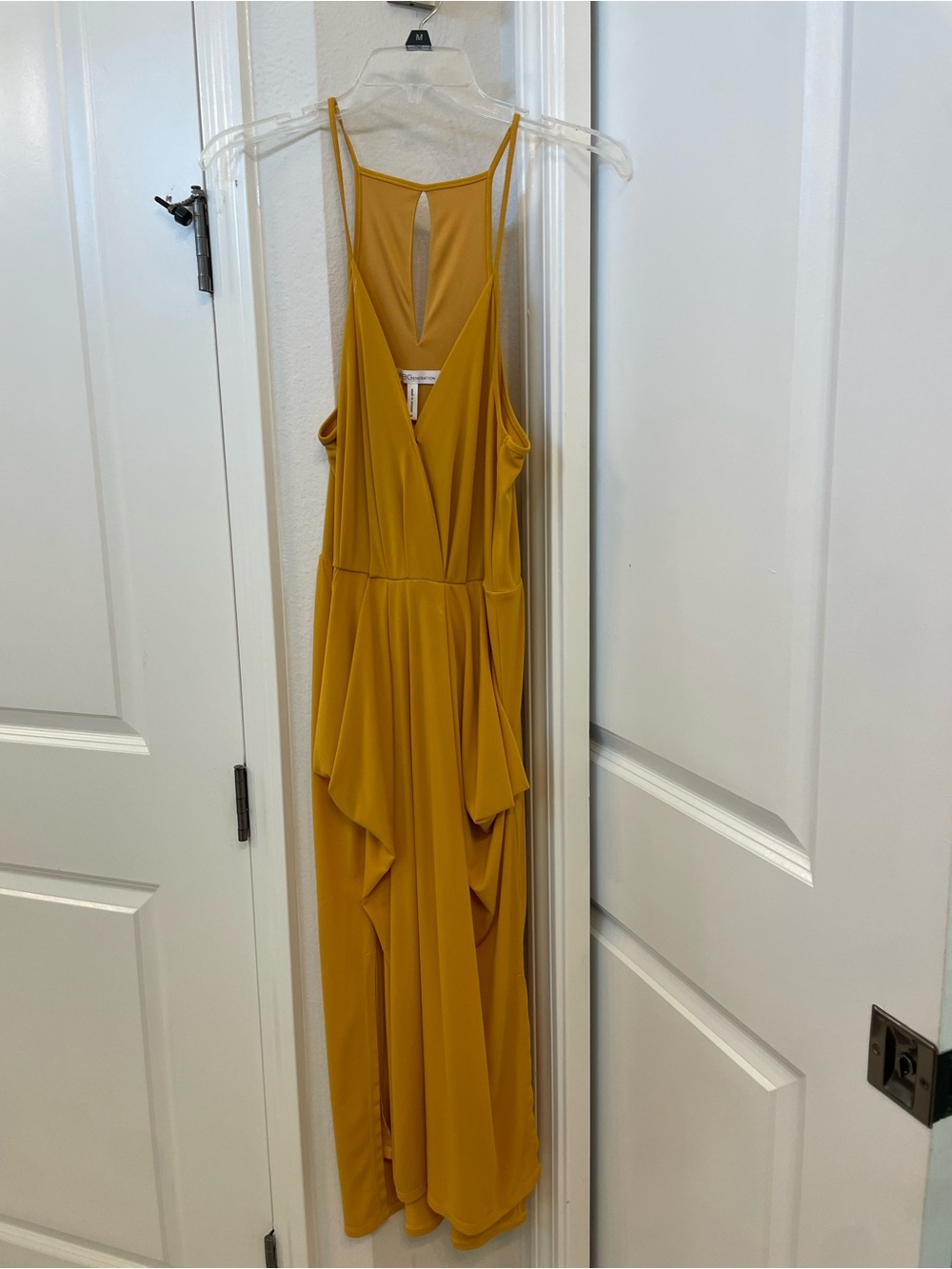 BCBGeneration Mustard Yellow Midi Dress with Draped Skirt